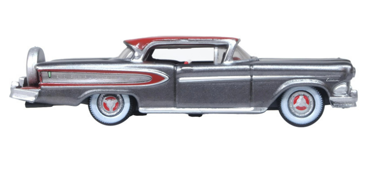 1958 Edsel Citation Silver Gray Metallic with Ember Red Top and Red Interior 1/87 (HO) Scale Diecast Model Car by Oxford Diecast