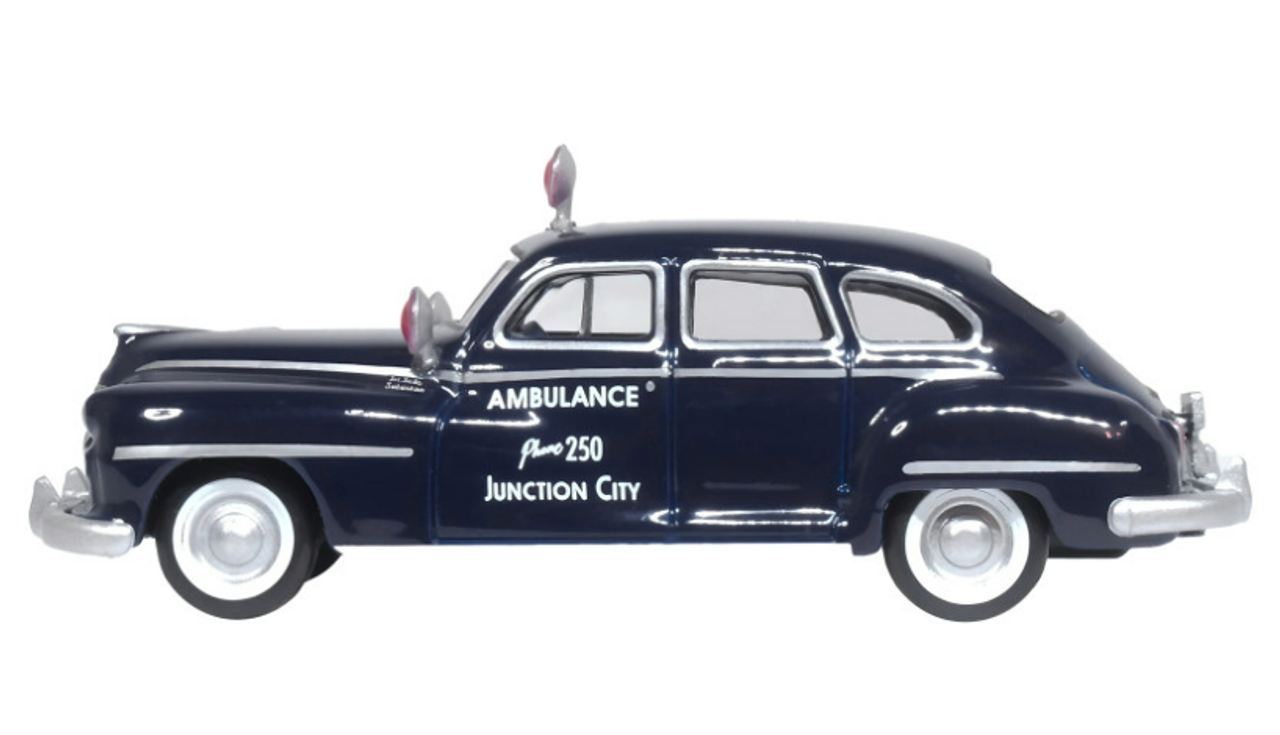 1946 DeSoto Suburban Ambulance Dark Blue "Junction City Ambulance" 1/87 (HO) Scale Diecast Model Car by Oxford Diecast