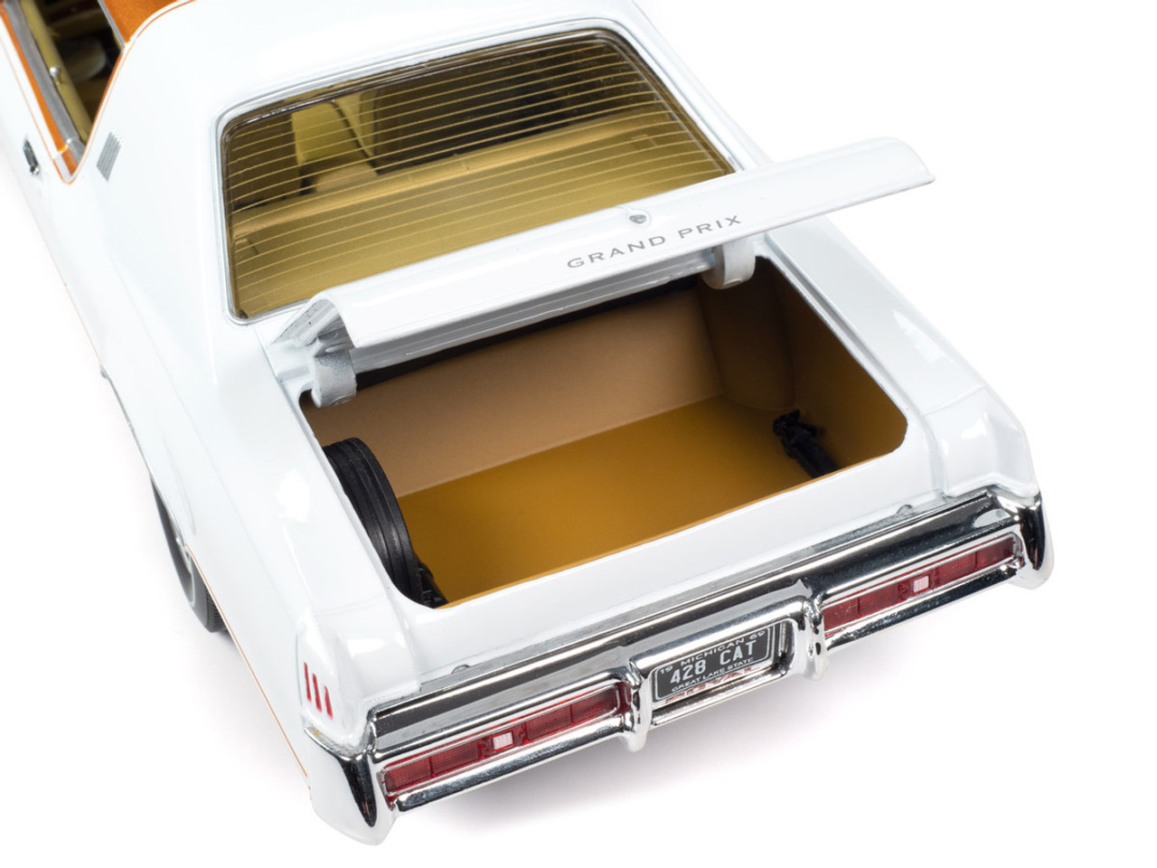 1/18 Auto World 1969 Pontiac Royal Bobcat Grand Prix Model J Cameo White with Firefrost Gold Hood and Top with Gold Interior Diecast Car Model