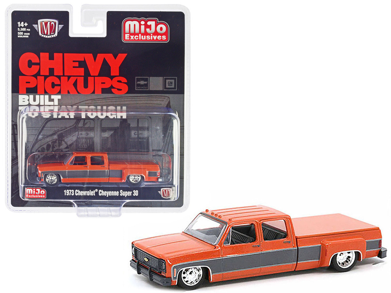 1973 Chevrolet Cheyenne Super 30 Pickup Truck Orange with Gray Sides Limited Edition to 5500 pieces Worldwide 1/64 Diecast Model Car by M2 Machines