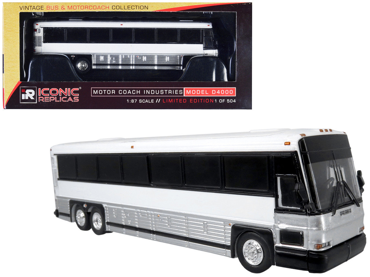 2001 MCI D4000 Coach Bus Plain White "Vintage Bus & Motorcoach Collection" Limited Edition to 504 pieces Worldwide 1/87 (HO) Diecast Model by Iconic Replicas 2001 MCI D4000 Coach Bus Plain White "Vintage Bus & Motorcoach Collection" Limited Edition to 504 pieces Worldwide 1/87 (HO) Diecast Model by Iconic Replicas