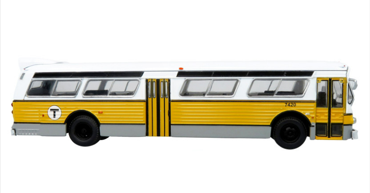 Flxible 53102 New Look Transit Bus "MBTA Boston" Yellow and White with Black Stripes "Vintage Bus & Motorcoach Collection" Limited Edition 1/87 (HO) Diecast Model by Iconic Replicas