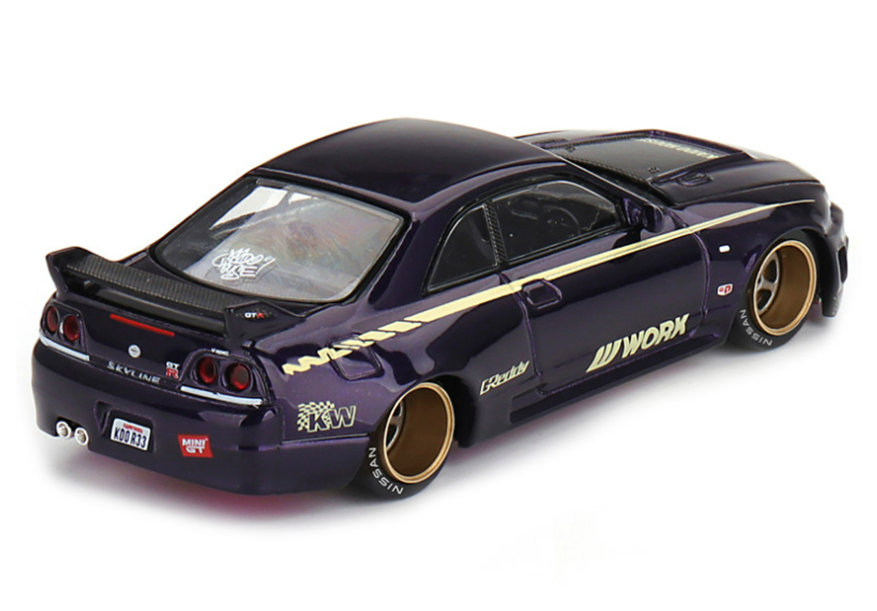 Nissan Skyline GT-R (R33) RHD (Right Hand Drive) Purple Metallic with Yellow Stripes (Designed by Jun Imai) "Kaido House" Special 1/64 Diecast Model Car by True Scale Miniatures