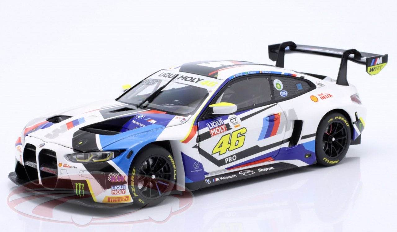 1/18 Minichamps 2023 BMW M4 GT3 #46 6th 12h Bathurst Team WRT Augusto Farfus, Maxime Martin, Valentino Rossi Car Model