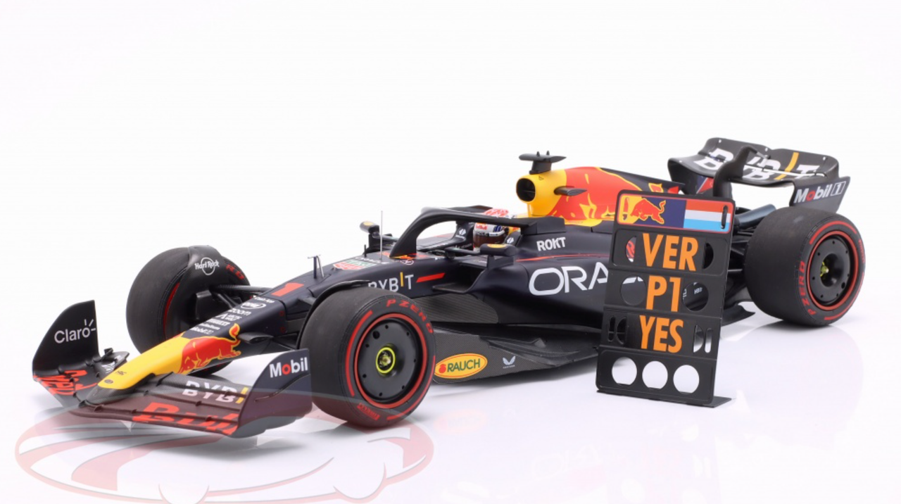 1/18 Minichamps 2023 Formula 1 Max Verstappen Red Bull RB19 #1 Winner Bahrain GP World Champion Car Model