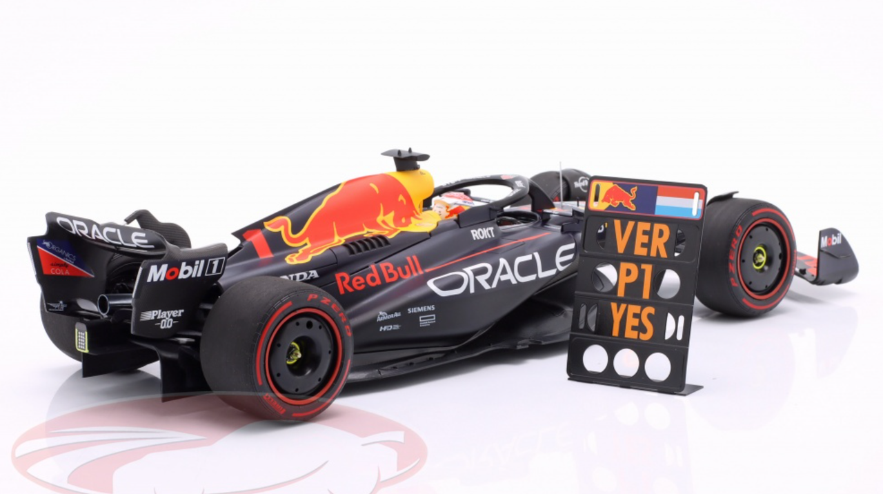 1/18 Minichamps 2023 Formula 1 Max Verstappen Red Bull RB19 #1 Winner Bahrain GP World Champion Car Model