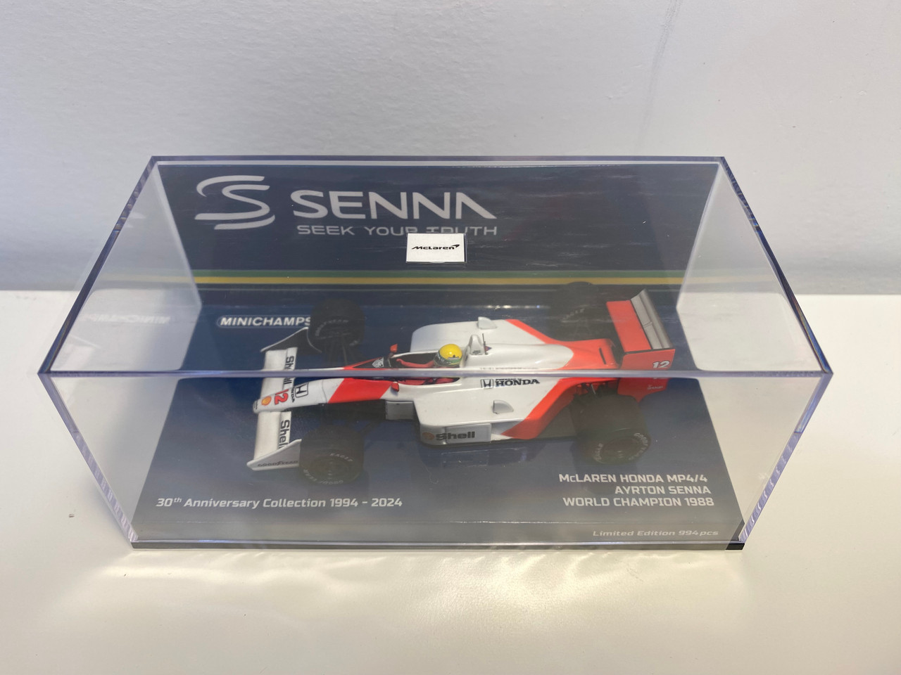 1/43 Minichamps 1988 F1 McLaren Honda MP4/4 Ayrton Senna World Champion Dirty Version Car Model