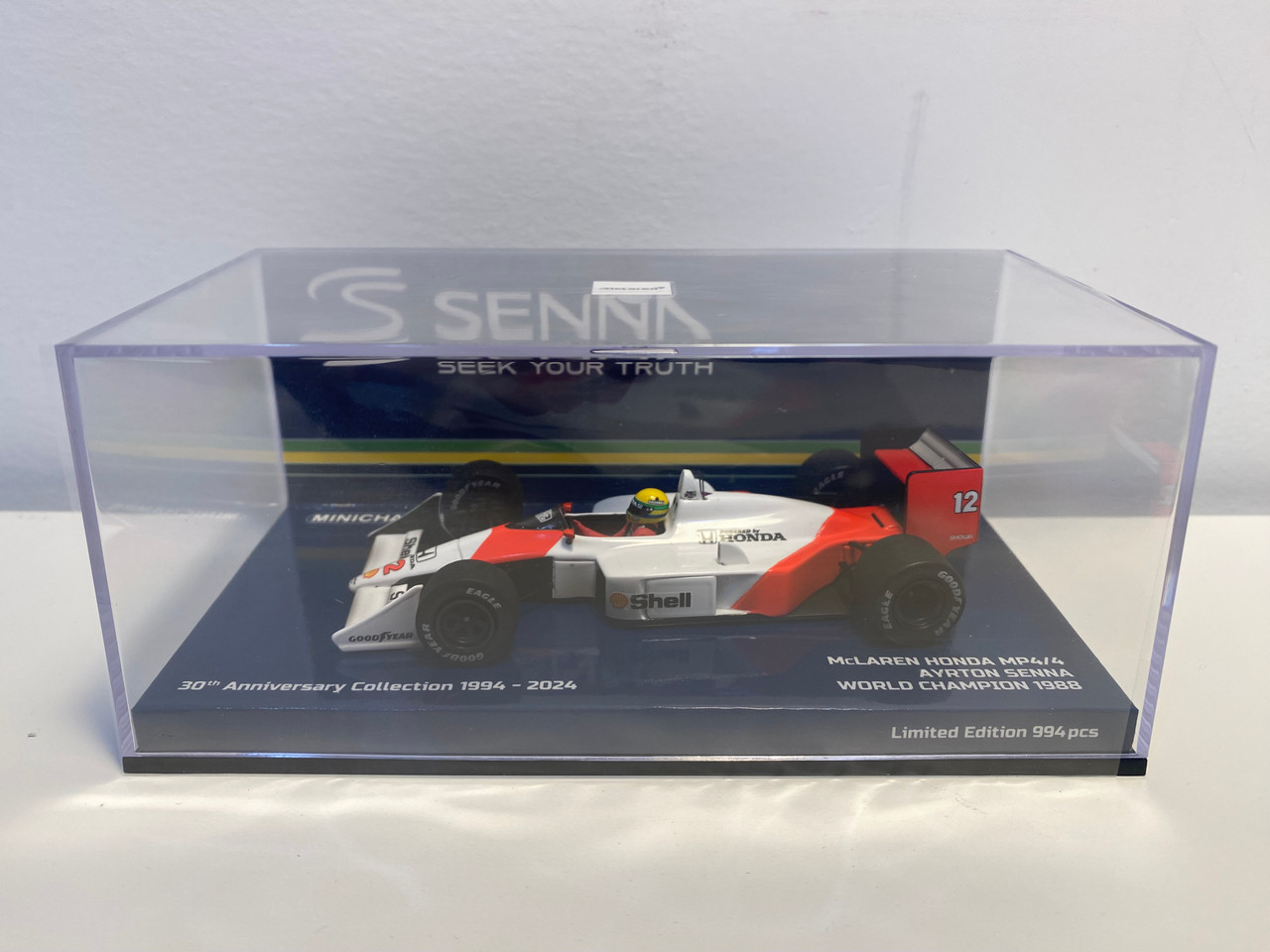 1/43 Minichamps 1988 F1 McLaren Honda MP4/4 Ayrton Senna World Champion Dirty Version Car Model