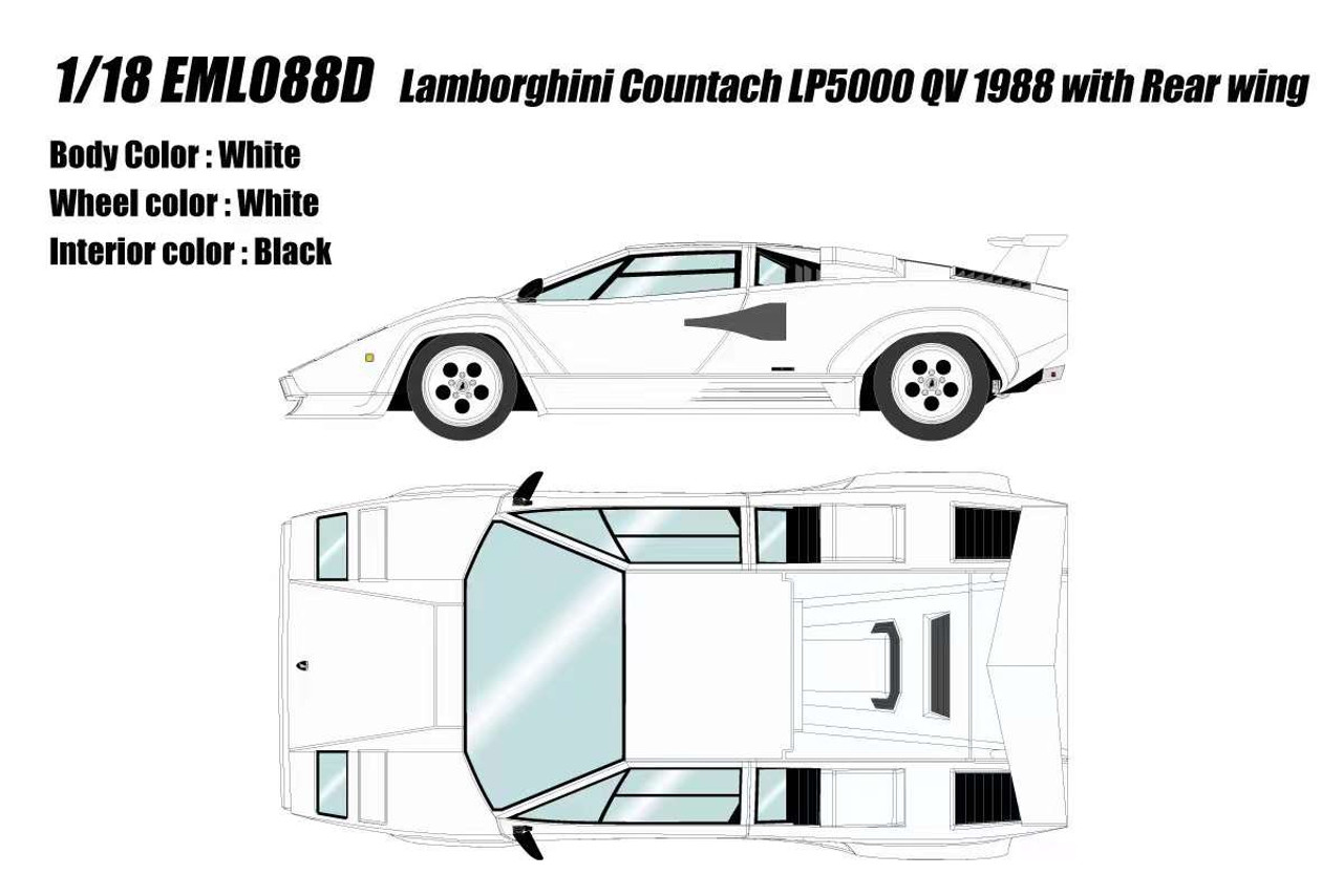 1/18 Makeu 1988 Lamborghini Countach LP5000 QV with Rear Wing (White) Car  Model