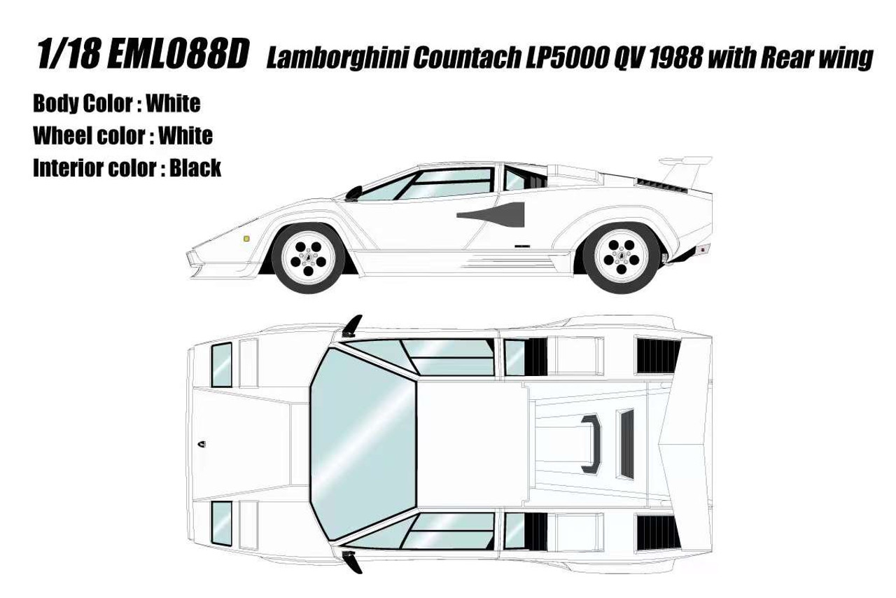 1/18 Makeu 1988 Lamborghini Countach LP5000 QV with Rear Wing (White) Car Model
