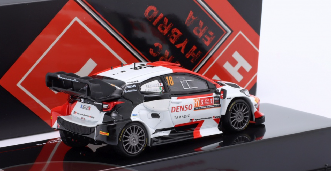 1/43 Ixo 2022 Toyota GR Yaris Rally1 #18 5th Rallye Ypres Toyota Gazoo Racing WRT NG Takamoto Katsuta, Aaron Johnston Car Model