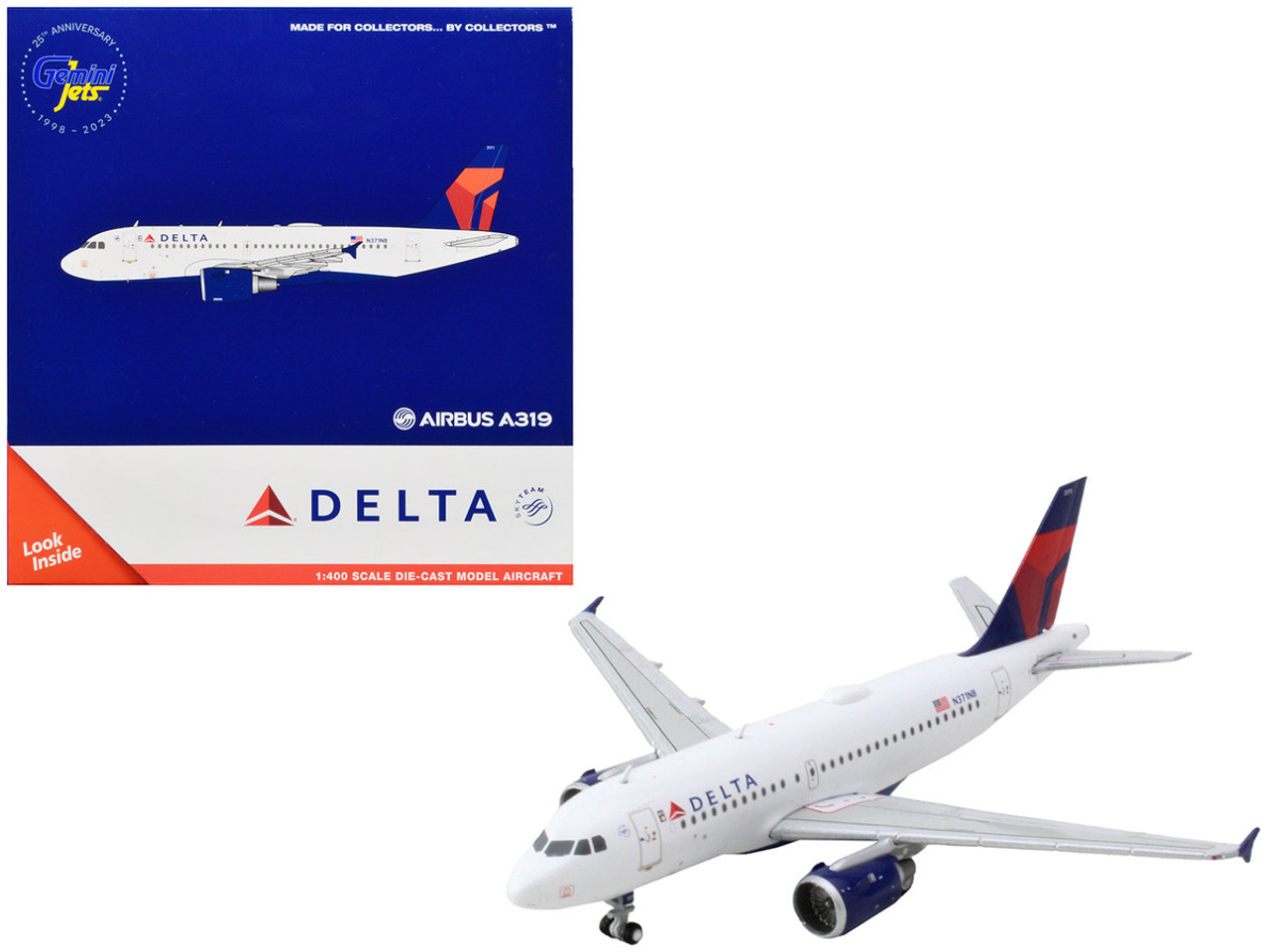 Airbus A319 Commercial Aircraft "Delta Air Lines" White with Blue and Red Tail 1/400 Diecast Model Airplane by GeminiJets