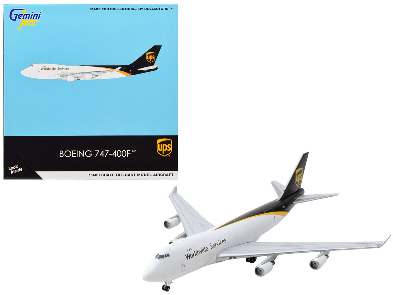 Boeing 747-400F Commercial Aircraft "UPS Worldwide Services" White with Brown Tail 1/400 Diecast Model Airplane by GeminiJets