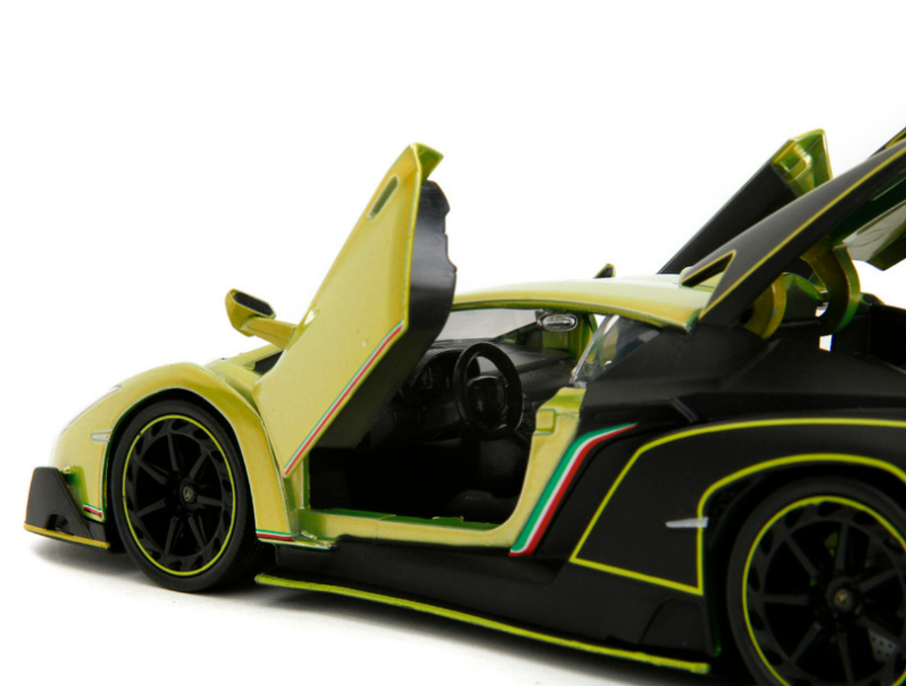 Lamborghini Veneno Lime Green Metallic and Matt Black "Pink Slips" Series 1/24 Diecast Model Car by Jada