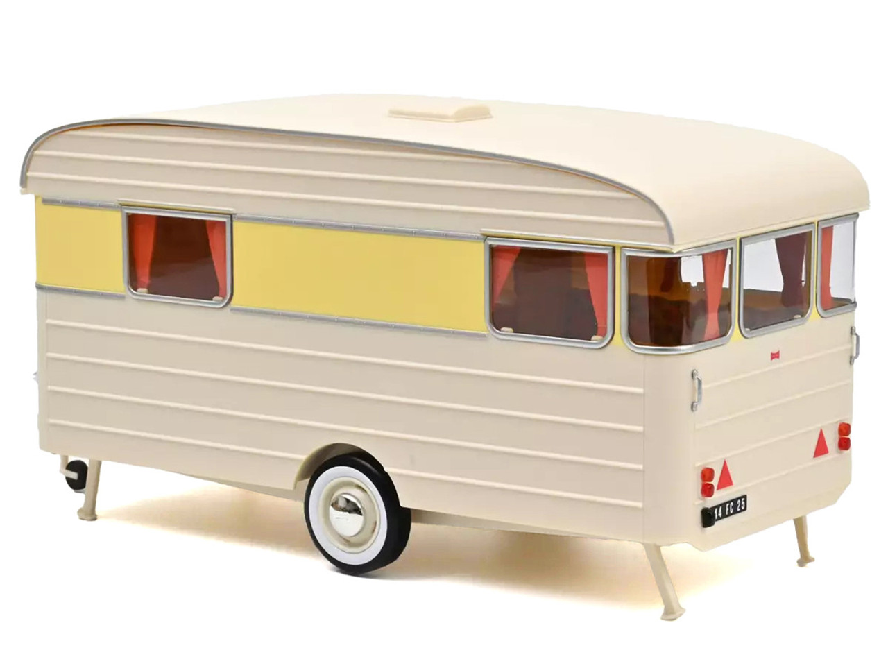 1960 Citroen DS 19 Jonquille Yellow with Silver Top and Caravan Digue Panoramic Trailer Beige 1/18 Diecast Model Car by Norev