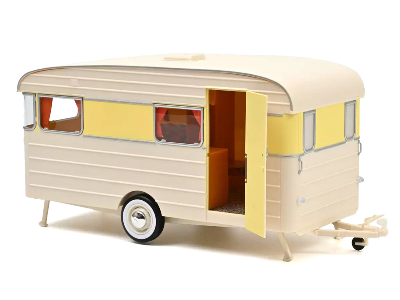 1960 Citroen DS 19 Jonquille Yellow with Silver Top and Caravan Digue Panoramic Trailer Beige 1/18 Diecast Model Car by Norev