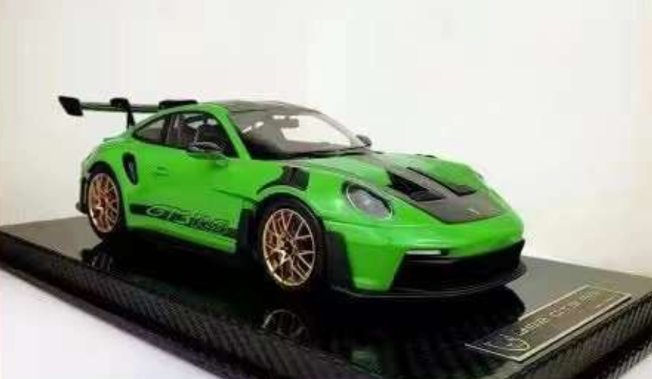 1/18 AI Model Porsche 911 GT3 RS 992 (Signal Green) Car Model with White Base Limited 38 Pieces