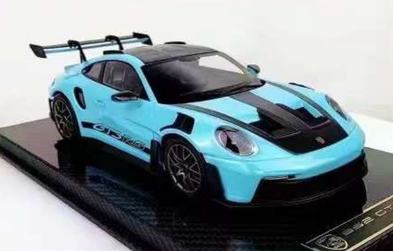 1/18 AI Model Porsche 911 GT3 RS 992 (Baby Blue) Car Model with White Base Limited 38 Pieces