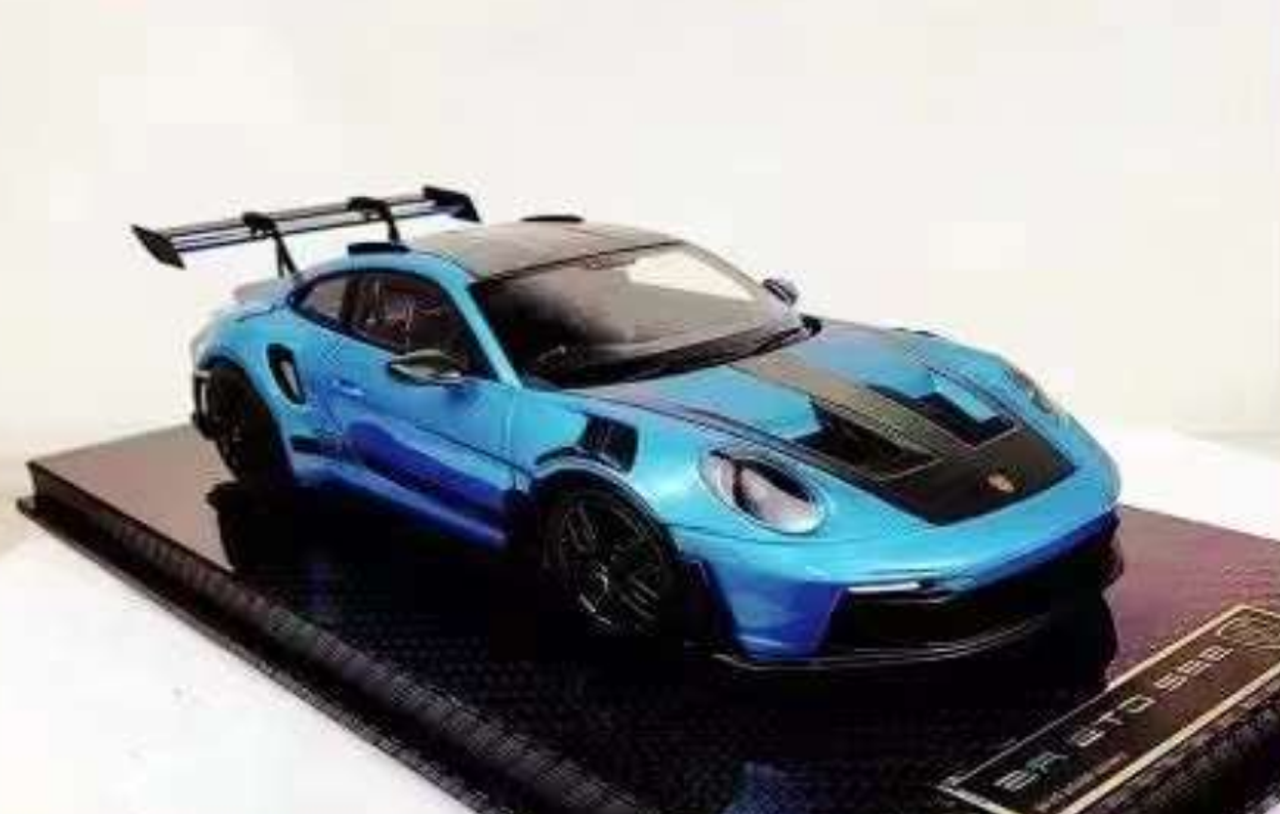 1/18 AI Model Porsche 911 GT3 RS 992 (Ice Blue) Car Model with Black Base Limited 38 Pieces
