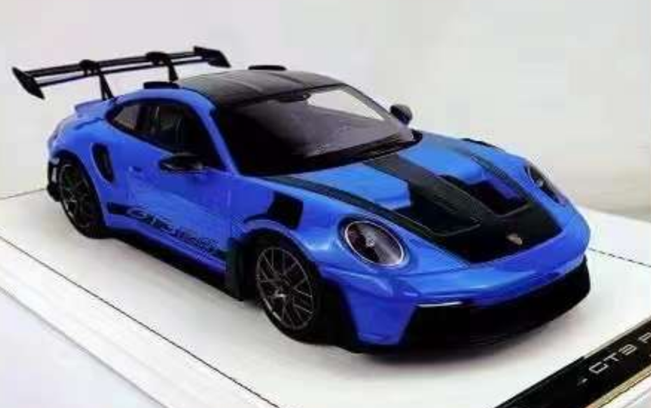 1/18 AI Model Porsche 911 GT3 RS 992 (Pressian Metallic Blue) Car Model with Black Base Limited 38 Pieces