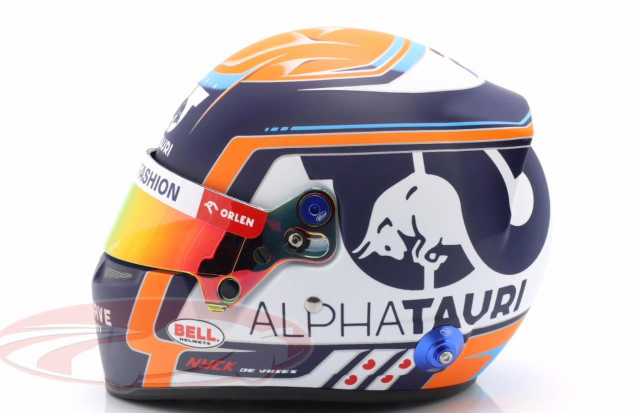 1/2 Bell 2023 Formula 1 Nyck de Vries #21 Scuderia Alpha Tauri Helmet Model