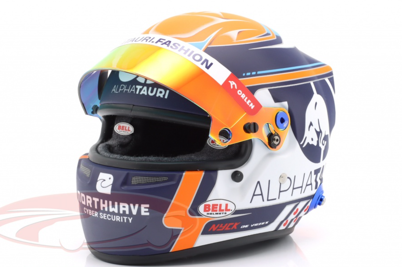 1/2 Bell 2023 Formula 1 Nyck de Vries #21 Scuderia Alpha Tauri Helmet Model