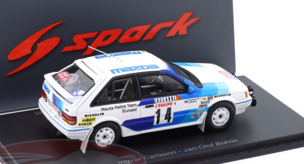 1/43 Spark 1986 Mazda 323 4WD #14 rally Monte Carlo Mazda Rally Team Europe Ingvar Carlsson, Jan-Olof Bohlin Car Model