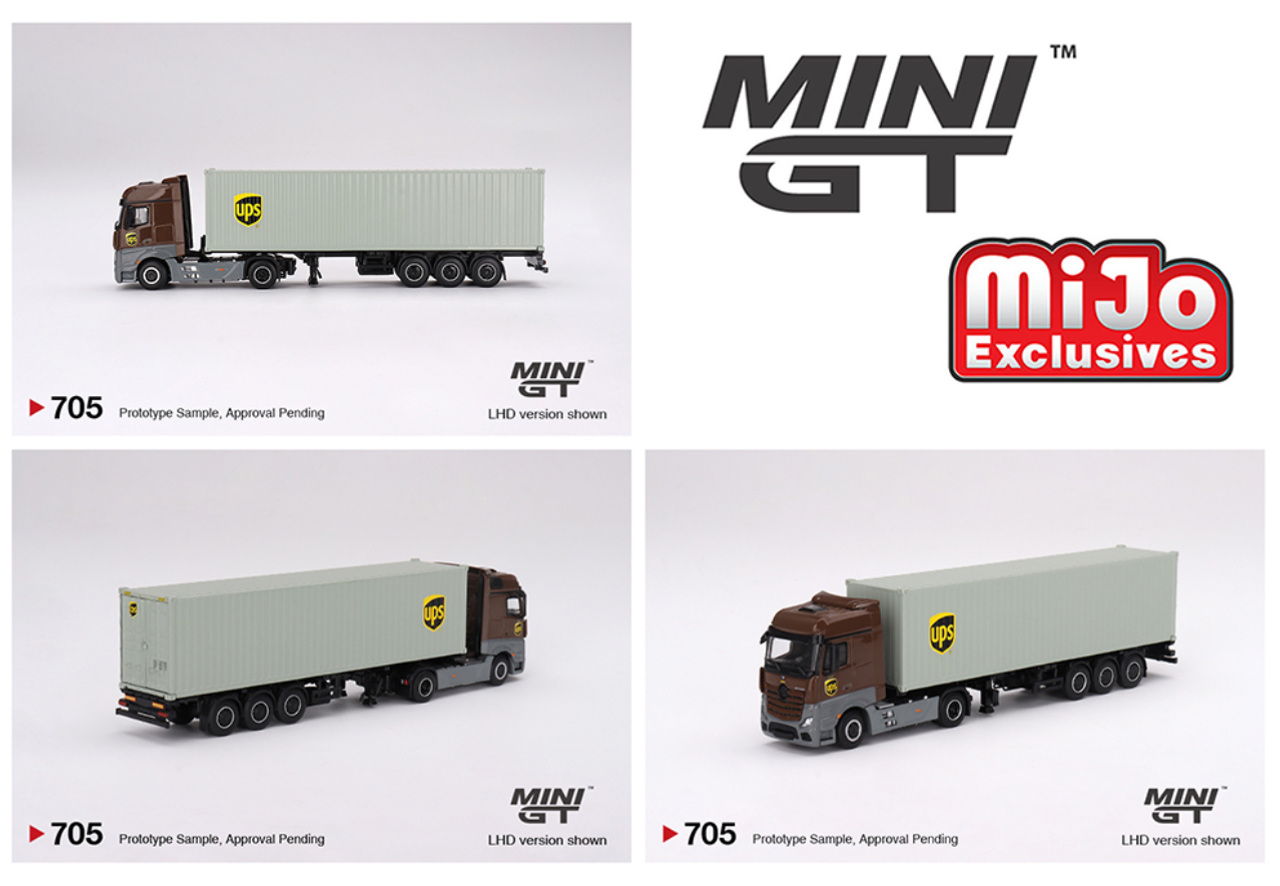 1/64 Mini GT Mercedes-Benz Actros with 40 Ft Dry Container UPS Truck Diecast Car Model