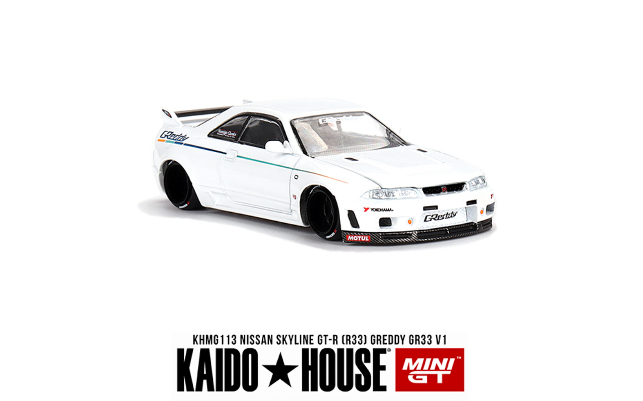1/64 Kaido House & Mini GT Nissan Skyline GT-R (R33) Greddy GR33 V1 (White) Diecast Car Model