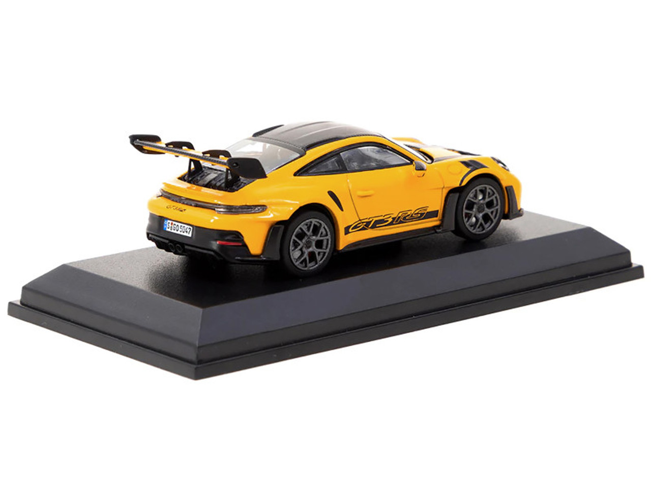 Porsche 911 (992) GT3 RS Signal Yellow with Black Stripes and Carbon Hood Limited Edition to 999 pieces Worldwide 1/64 Diecast Model Car by Minichamps & Tarmac Works