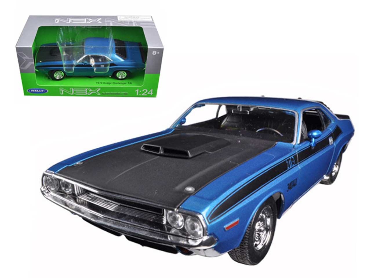 1970 Dodge Challenger T/A Blue Metallic with Black Hood and Black