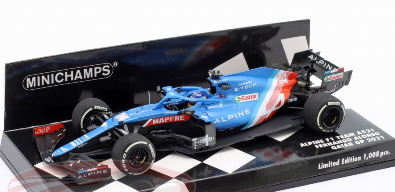 1/43 Minichamps 2021 Formula 1 Fernando Alonso Alpine A521 #14 3rd Qatar GP Car Model
