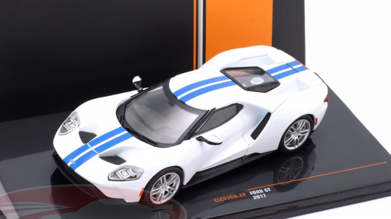 1/43 Ixo 2017 Ford GT (White with Blue Stripes) Car Model