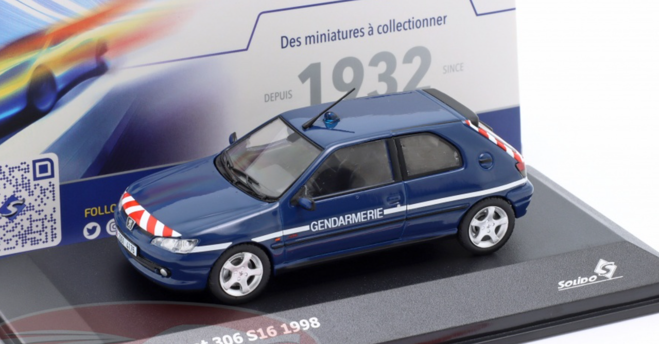 1/43 Solido 1998 Peugeot 306 S16 Gendarmerie (Blue) Diecast Car Model