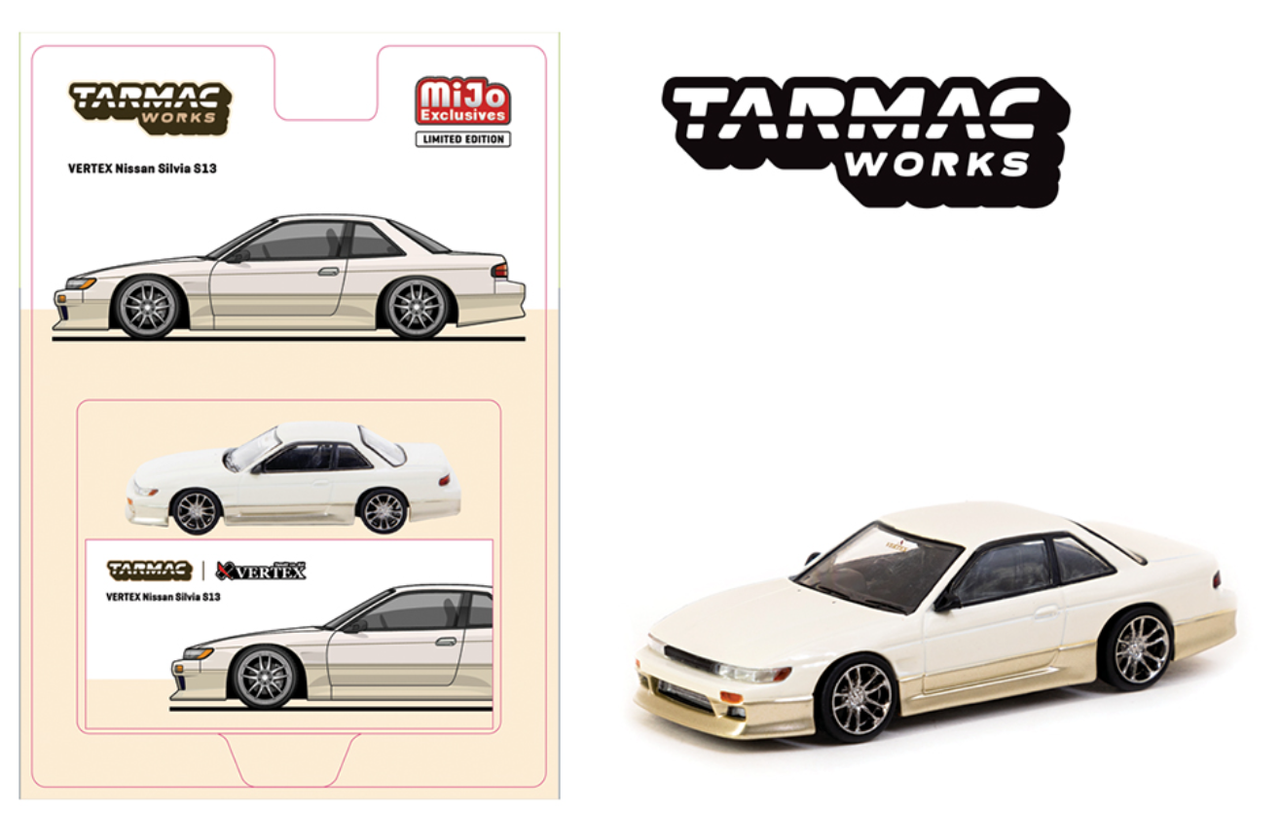 1/64 Tarmac Works Vertex Nissan Silvia S13 (White) Diecast Car Model