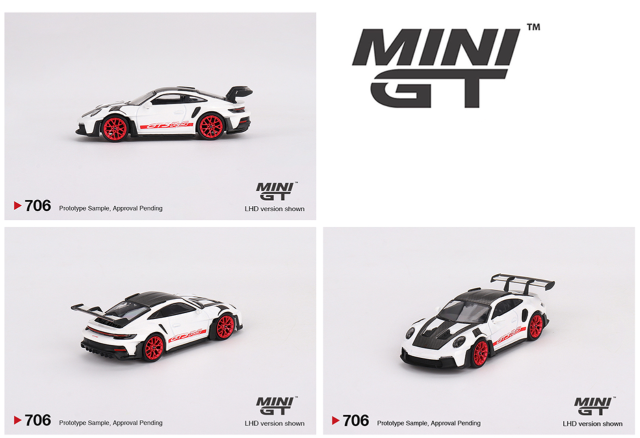 1/64 Mini GT Porsche 911 (992) GT3 RS Weissach Package (White with Pyro Red) Diecast Car Model