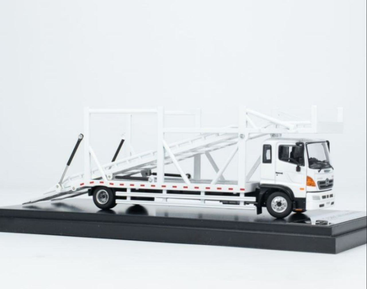 1/64 Unique Model × Tiny Hino 500 Ranger Double Level Transporter White Diecast Model