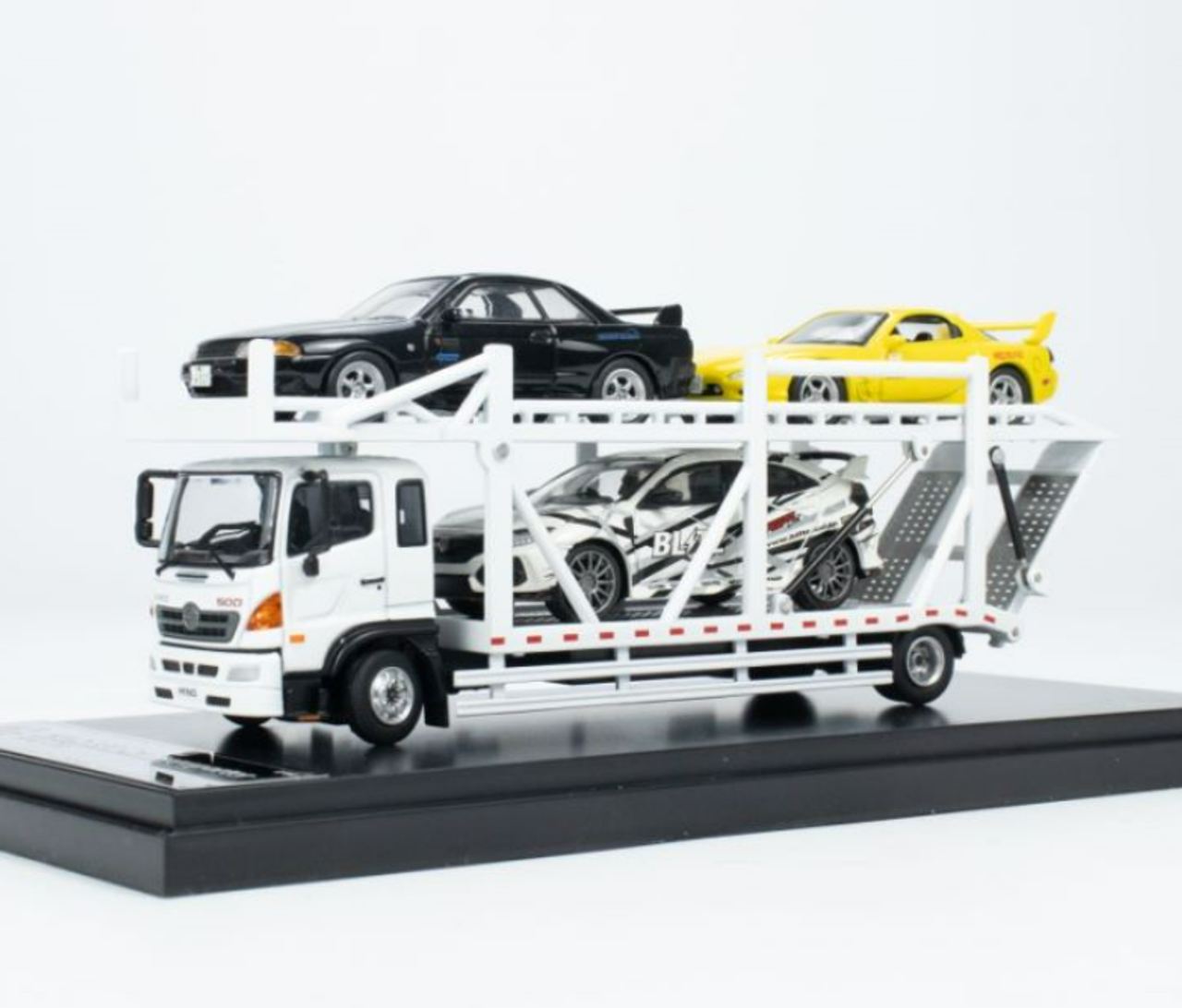 1/64 Unique Model × Tiny Hino 500 Ranger Double Level Transporter White Diecast Model