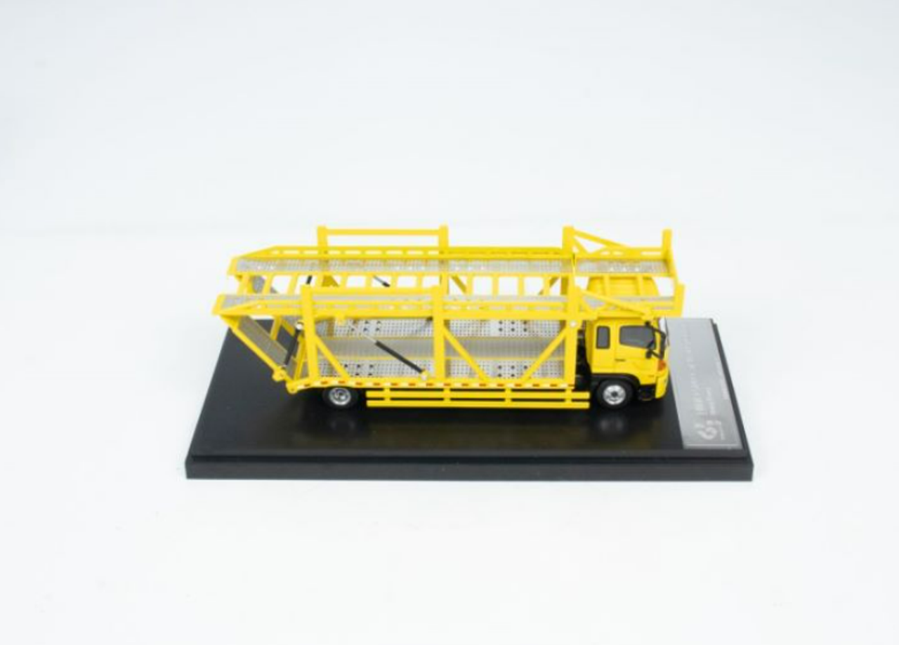 1/64 Unique Model × Tiny Hino 500 Ranger Double Level Transporter Yellow Diecast Model