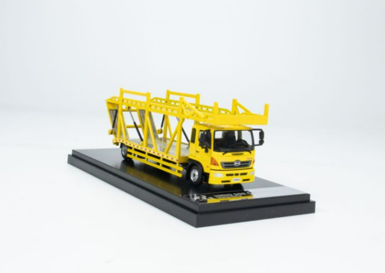 1/64 Unique Model × Tiny Hino 500 Ranger Double Level Transporter Yellow Diecast Model