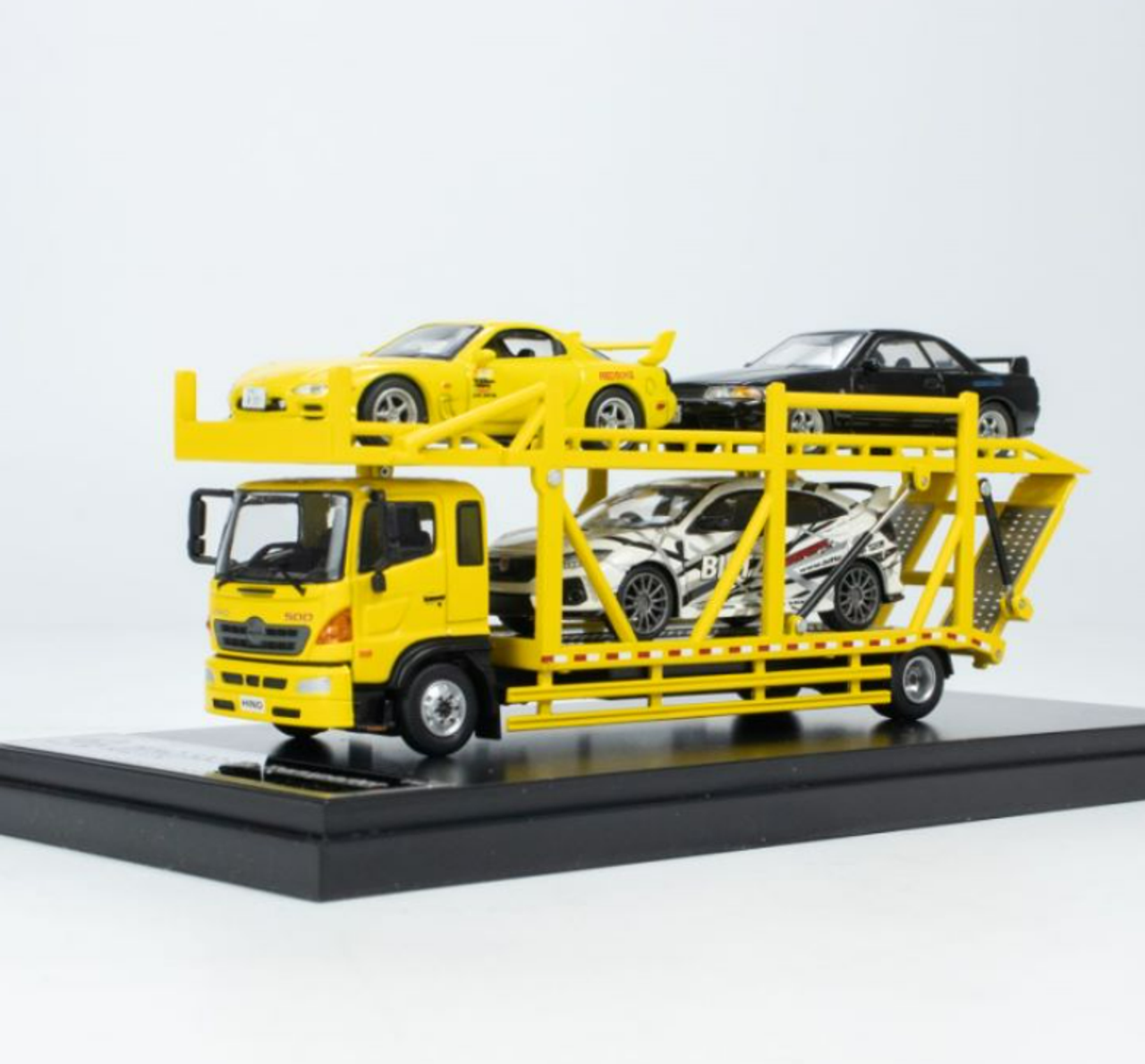 1/64 Unique Model × Tiny Hino 500 Ranger Double Level Transporter Yellow Diecast Model