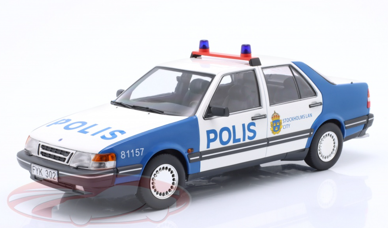 1/18 Triple9 1990 Saab 9000 CD Turbo Sweden Police Car Model