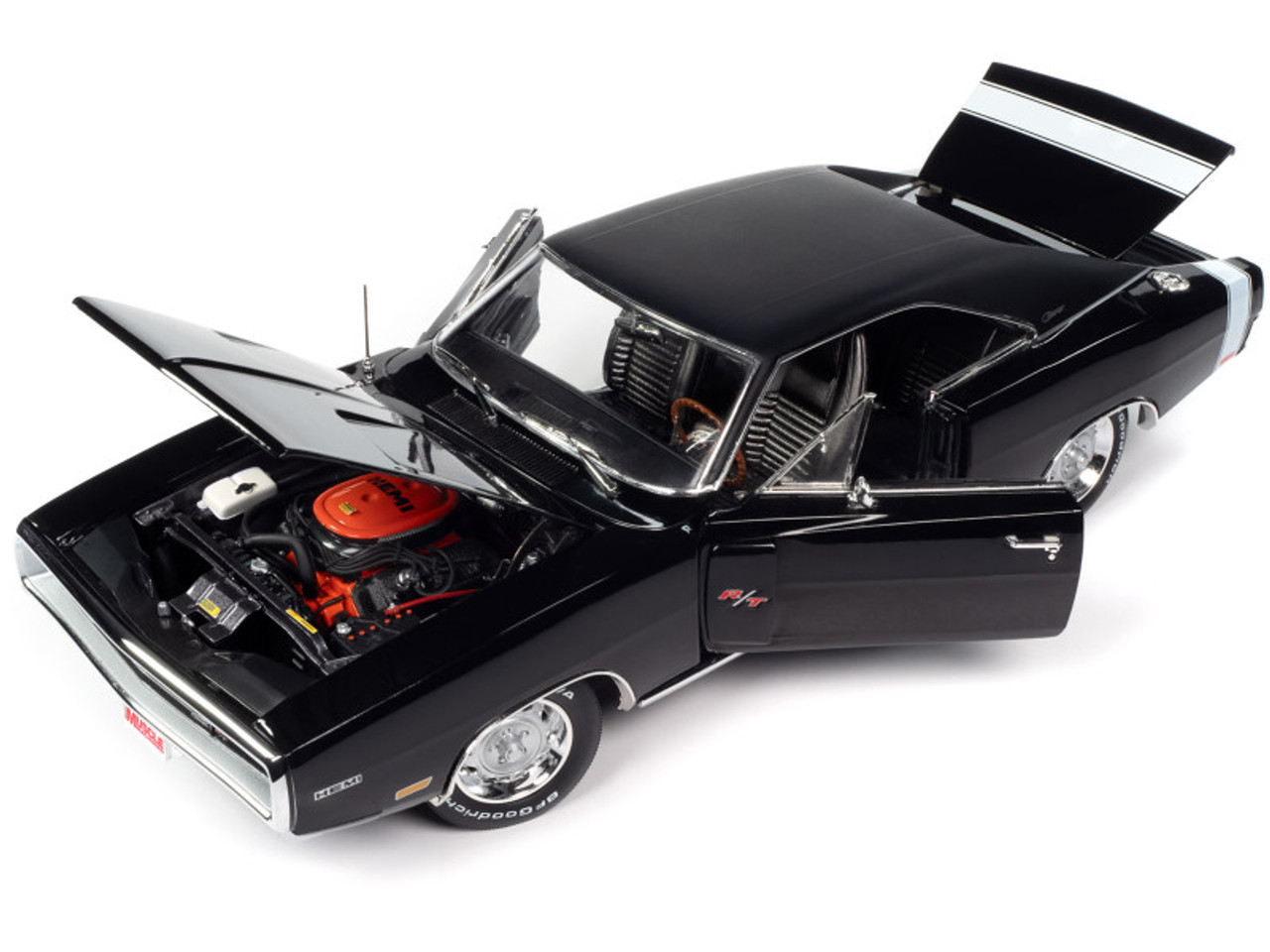 AMERICAN MUSCLE 1/18 1970 ダッジ チャージャー R/T 1970 Dodge Charger R/T Black with White Tail Stripe