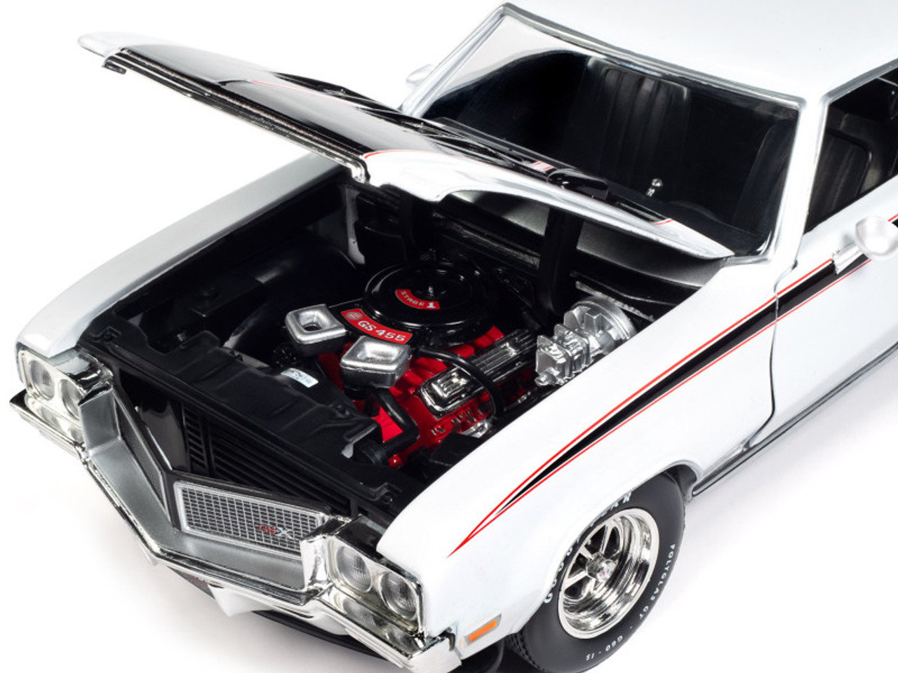 1970 Buick GSX Apollo White with Black and Red Stripes