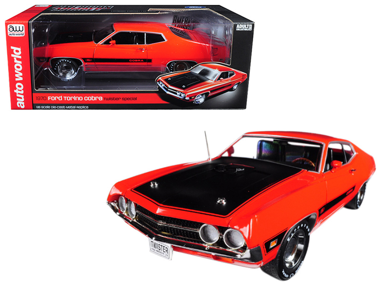 1/18 Autoworld Auto World 1970 Ford Torino Cobra Twister Calypso Coral Diecast Car Model Limited 1002