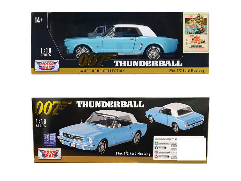 1964 1/2 Ford Mustang Light Blue with White Top James Bond 007