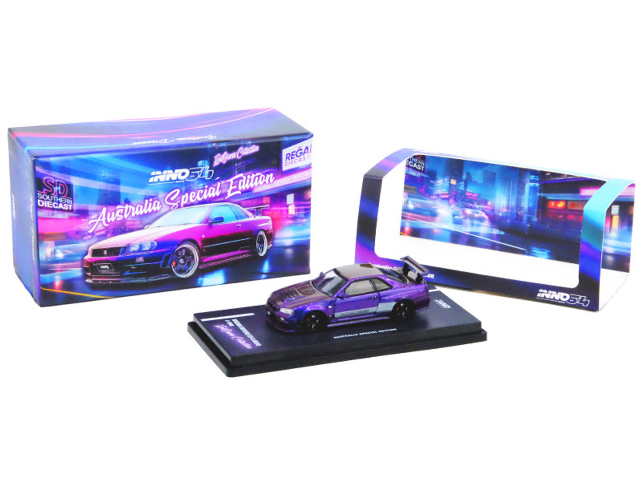 Nissan Skyline GT-R (R34) Z-Tune RHD (Right Hand Drive) Purple Metallic "EndGame Collection - Australia Special Edition" 1/64 Diecast Model Car by Inno Models