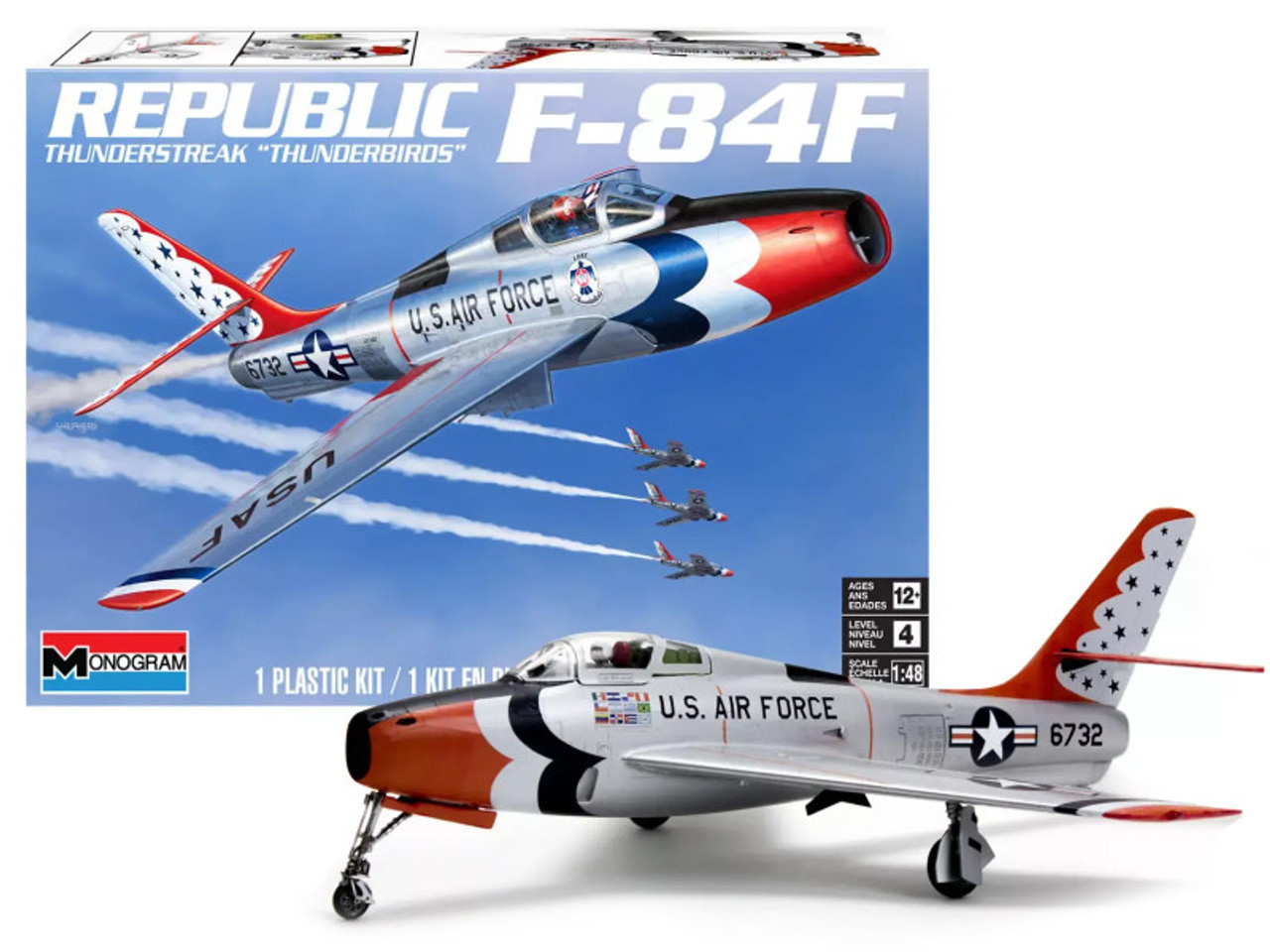 Level 4 Model Kit Republic F-84F Thunderstreak Aircraft "US Air Force Thunderbirds" "Monogram" Series 1/48 Scale Model by Revell