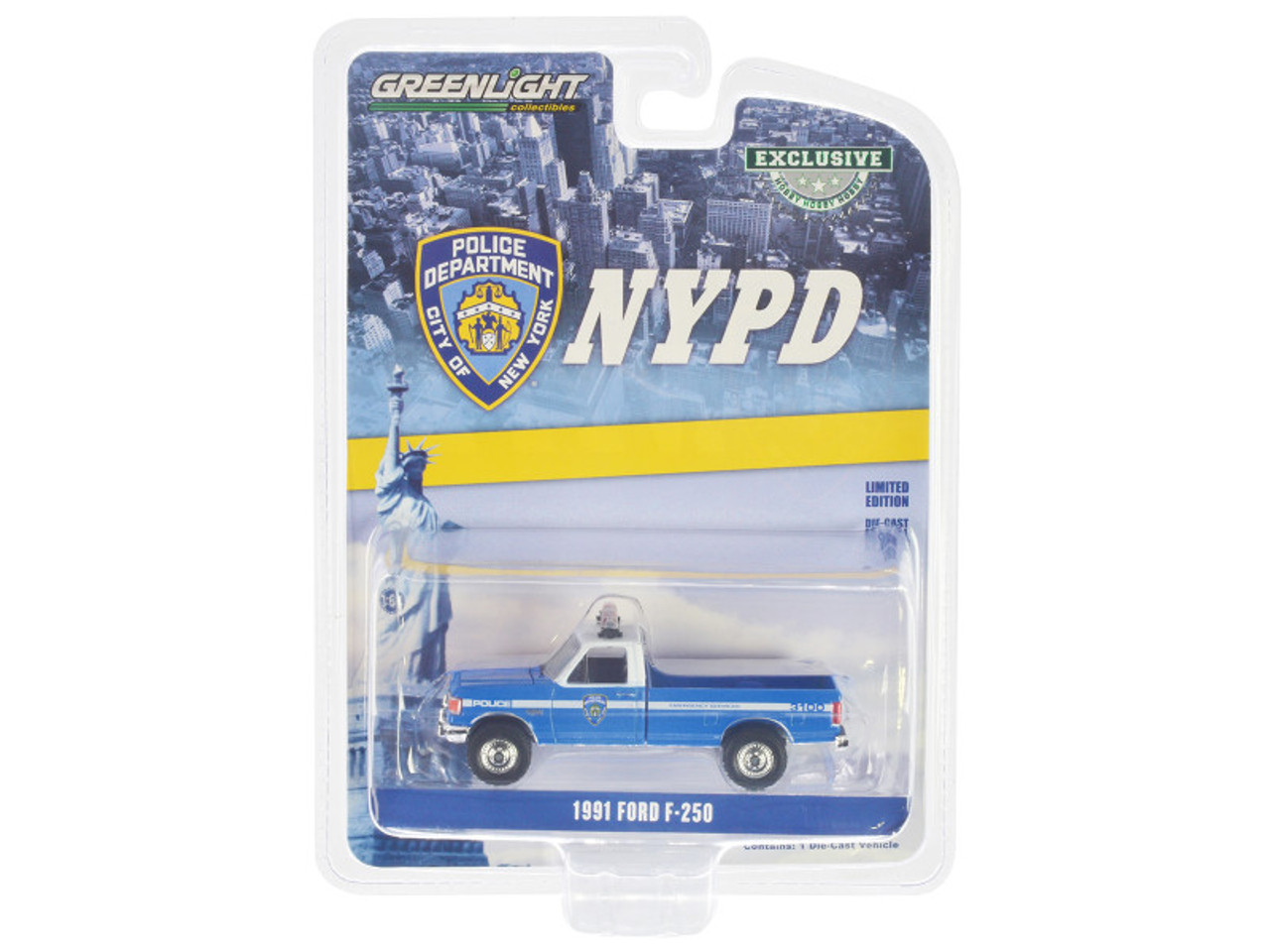 1991 Ford F-250 Pickup Truck Blue and White "NYPD (New York City Police Department) Emergency Services" "Hobby Exclusive" Series 1/64 Diecast Model Car by Greenlight