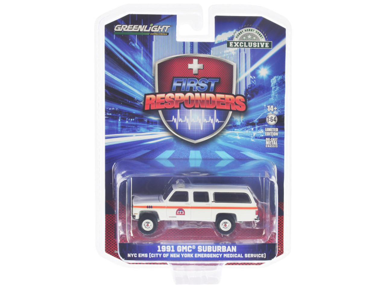 1991 GMC Suburban White with Orange Stripes "NYC EMS (City of New York Emergency Medical Service) - First Responders" "Hobby Exclusive" Series 1/64 Diecast Model Car by Greenlight